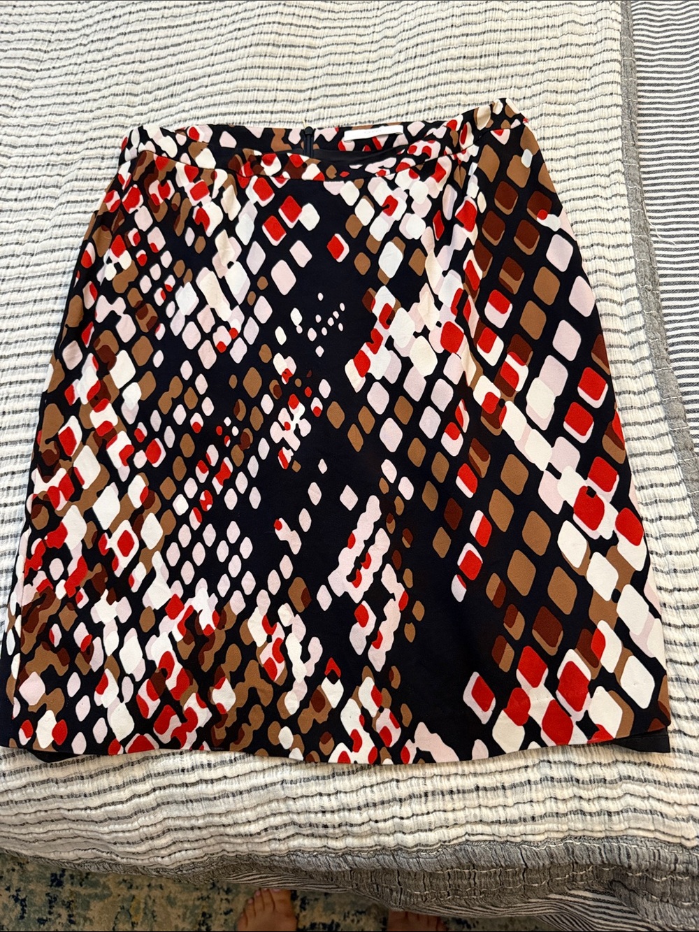Boss A-Line Skirt in Black with Red, Brown and White Geometric Print